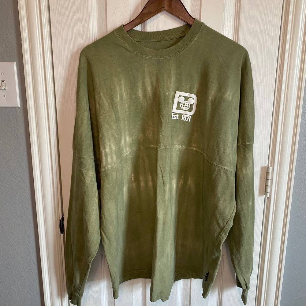 Disney World Spirit‎ Jersey Olive Green Mineral Wash Long Sleeve Shirt Large